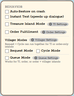 Behavior tools on the island detail panel